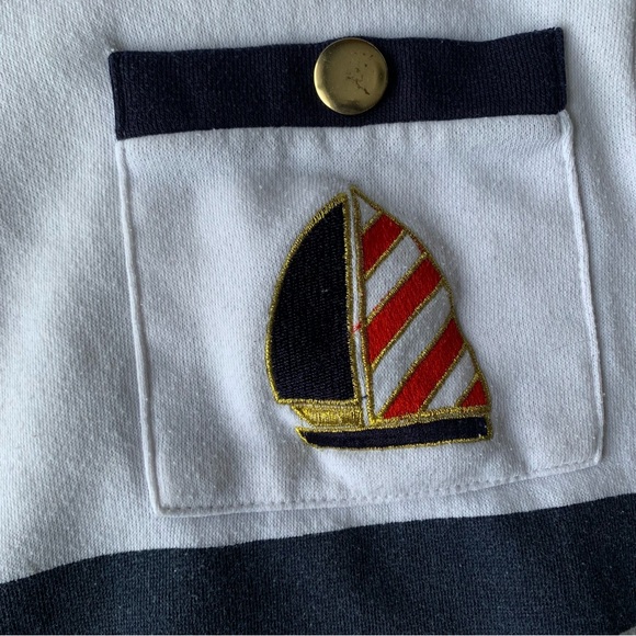 Vintage 80s Nautical Collared Sweatshirt Small Sailing Fisherman Core Striped - Picture 3 of 8